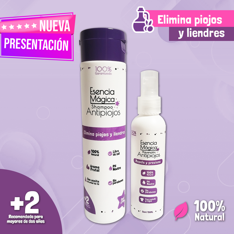 ESENCIA MAGICA  - KIT TRATAMIENTO ANTIPIOJOS 100% NATURAL CON PEINE GRATIS